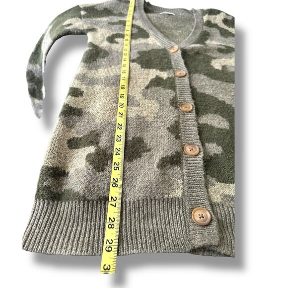Lucky Brand Cardigan Sweater Women's S Green Camouflage Knit V-Neck Wool Blend - Picture 6 of 9